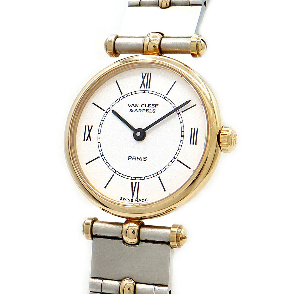 電池交換済 VanCleef&Arppels ヴァンクリーフ＆アーペル クラシック 43601BB4 白 ホワイト YG イエローゴールド SS ステンレス コンビ レディース クォーツ【6ヶ月保証】【腕時計】【中古】