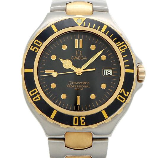 OMEGA オメガ シーマスター 396.1042 デイト 黒 ブラック YG イエローゴールド SS ステンレス コンビ メンズ クォーツ アンティーク ヴィンテージ【腕時計】【中古】