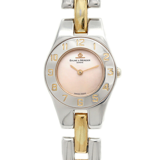 電池交換済 BAUME＆MERCIER ボーム&メルシェ リネア MV045203 白 ホワイトシェル YGP イエローゴールド SS ステンレス レディース クォーツ【6ヶ月保証】【腕時計】【中古】