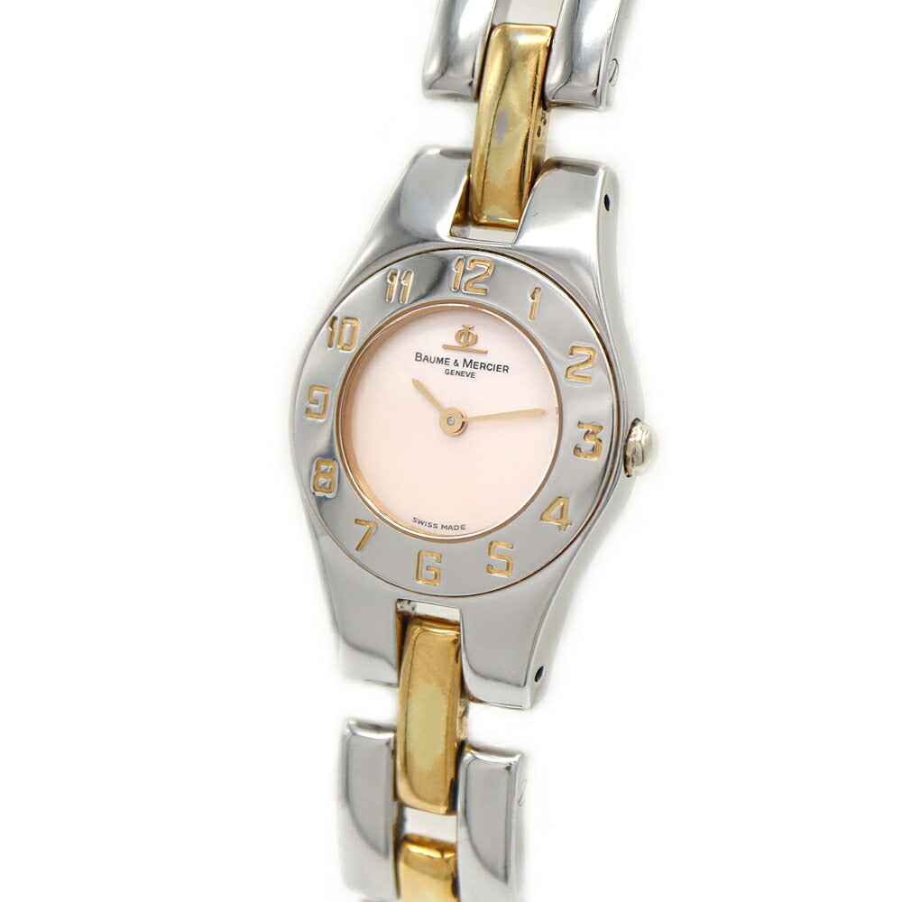 電池交換済 BAUME＆MERCIER ボーム&メルシェ リネア MV045203 白 ホワイトシェル YGP イエローゴールド SS ステンレス レディース クォーツ【6ヶ月保証】【腕時計】【中古】