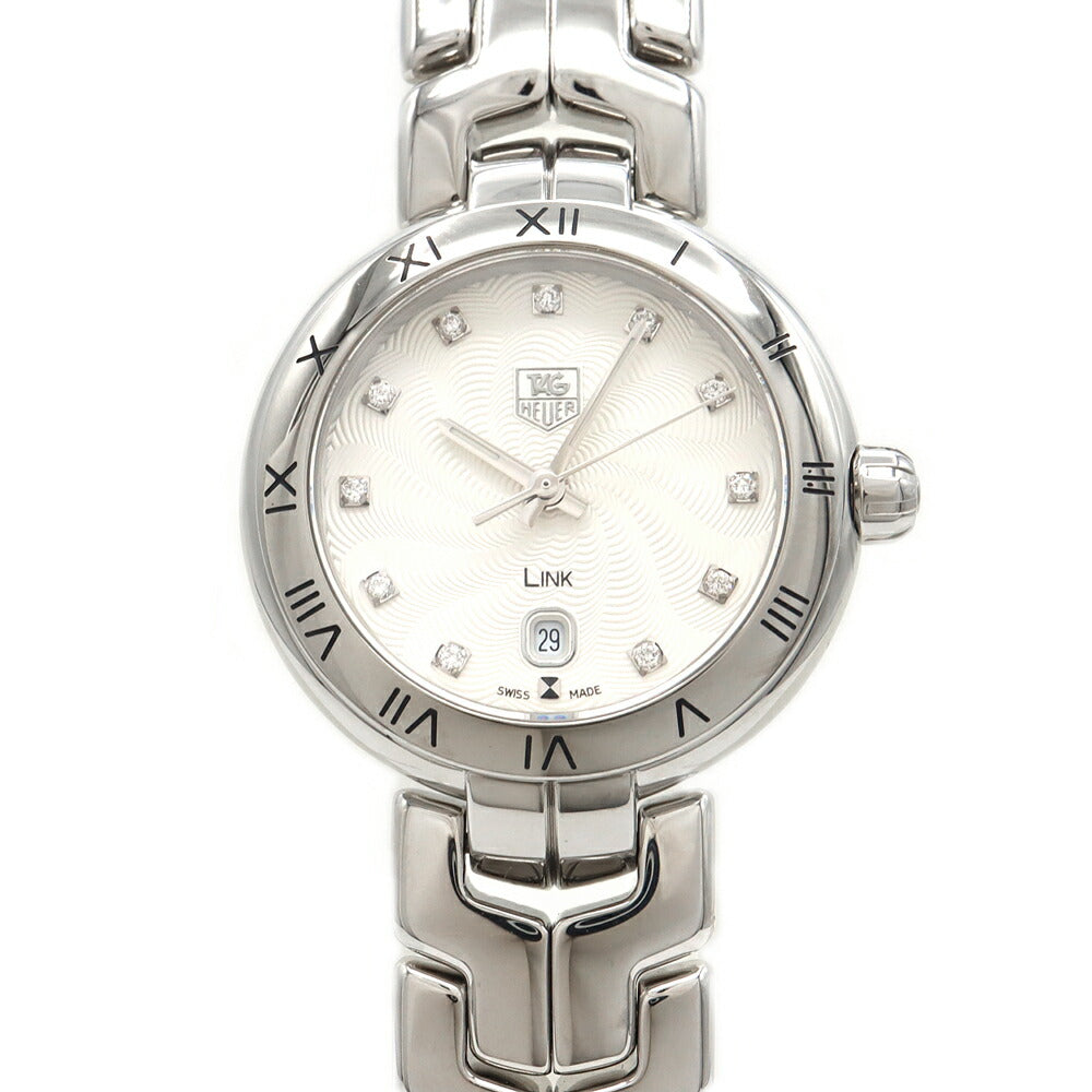 電池交換済 TAG Heuer タグホイヤー リンク WAT1411 11Pダイヤ 純正ダイヤモンド デイト 100m防水 シルバー SS ステンレス レディース クォーツ【6ヶ月保証】【腕時計】【中古】