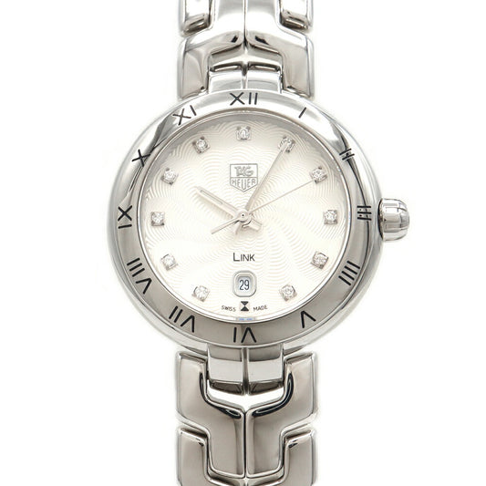 電池交換済 TAG Heuer タグホイヤー リンク WAT1411 11Pダイヤ 純正ダイヤモンド デイト 100m防水 シルバー SS ステンレス レディース クォーツ【6ヶ月保証】【腕時計】【中古】