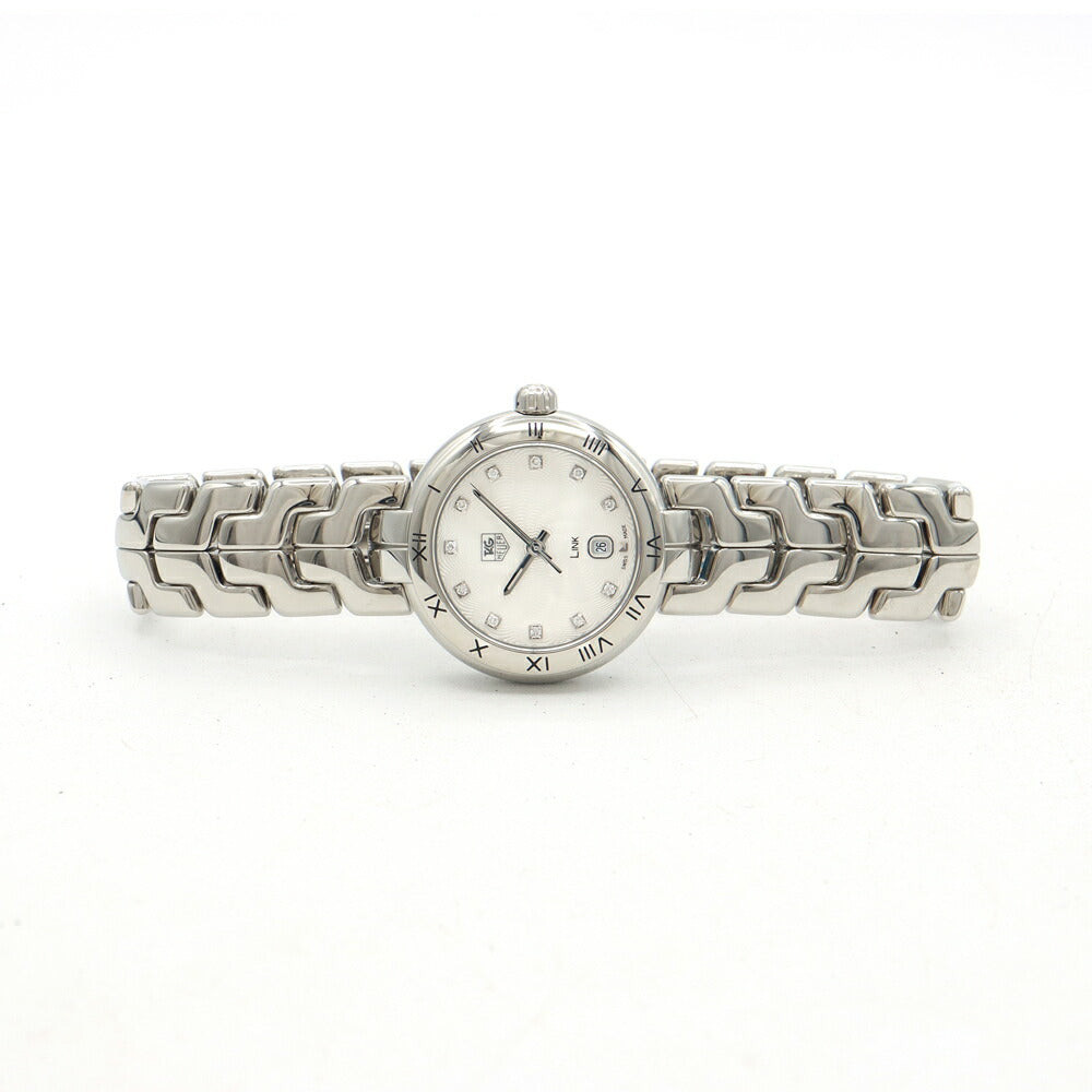 電池交換済 TAG Heuer タグホイヤー リンク WAT1411 11Pダイヤ 純正ダイヤモンド デイト 100m防水 シルバー SS ステンレス レディース クォーツ【6ヶ月保証】【腕時計】【中古】