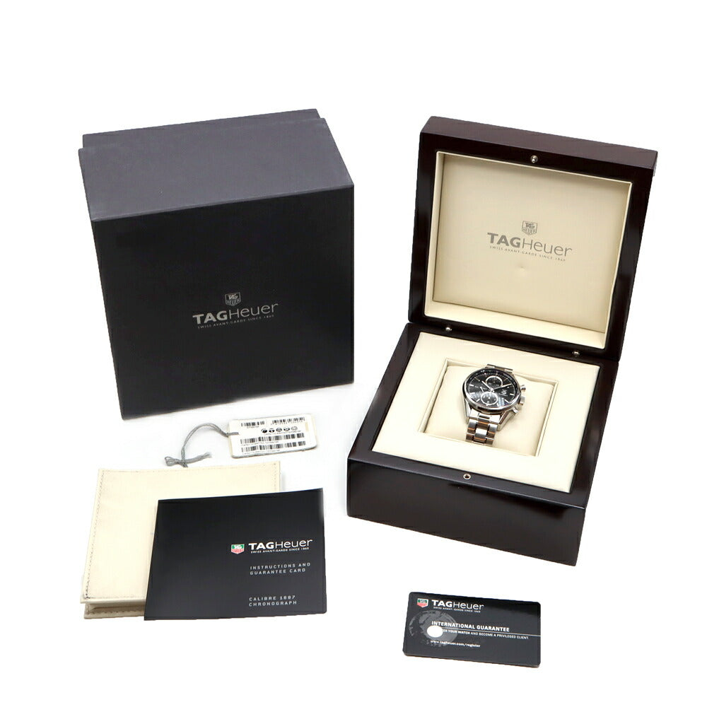 TAG Heuer タグホイヤー カレラ キャリバー1887 クロノグラフ CAR2110 BA0720 デイト 100m防水 裏スケ 黒 ブラック SS ステンレス メンズ 自動巻き【6ヶ月保証】【腕時計】【中古】