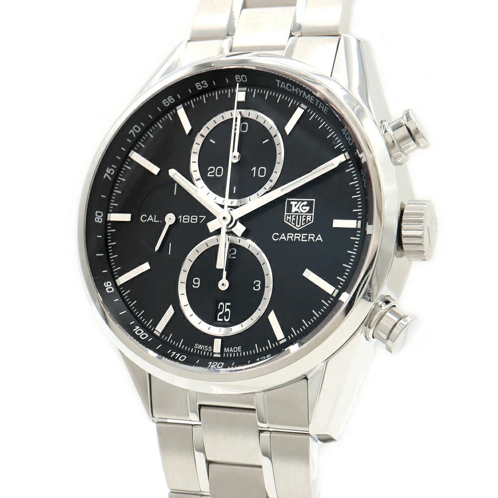 TAG Heuer タグホイヤー カレラ キャリバー1887 クロノグラフ CAR2110 BA0720 デイト 100m防水 裏スケ 黒 ブラック SS ステンレス メンズ 自動巻き【6ヶ月保証】【腕時計】【中古】