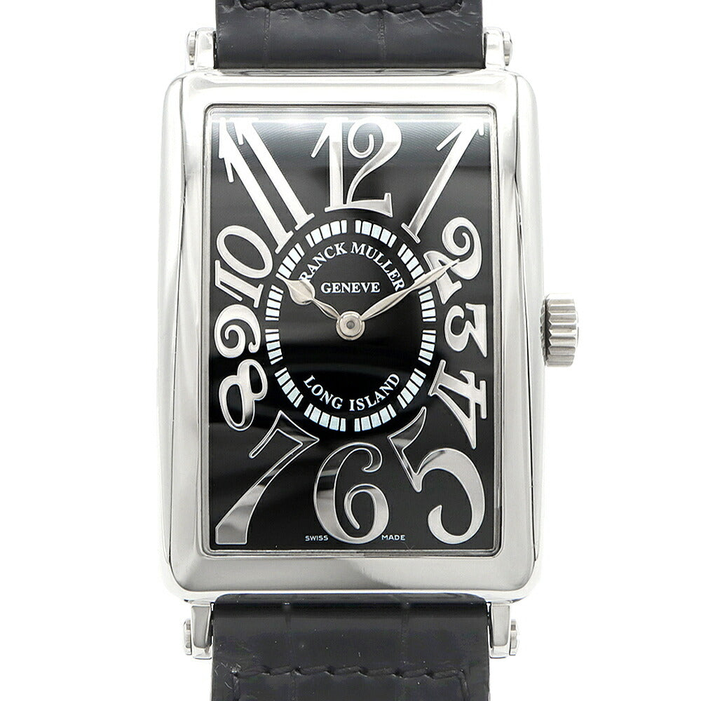 電池交換済 FRANCK MULLER フランクミュラー ロングアイランド レリーフ 1002QZ REL 黒 ブラック SS ステンレス 純正ベルト 純正尾錠 メンズ クォーツ【6ヶ月保証】【中古】【腕時計】