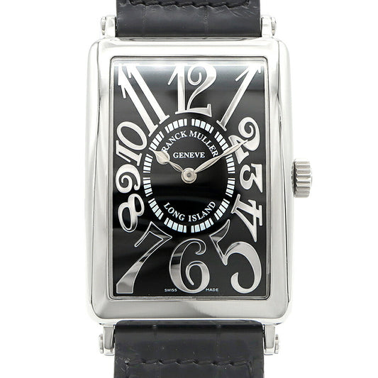 電池交換済 FRANCK MULLER フランクミュラー ロングアイランド レリーフ 1002QZ REL 黒 ブラック SS ステンレス 純正ベルト 純正尾錠 メンズ クォーツ【6ヶ月保証】【中古】【腕時計】