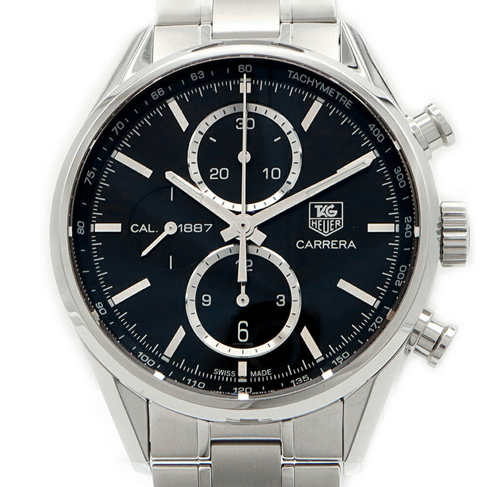 TAG Heuer タグホイヤー カレラ キャリバー1887 クロノグラフ CAR2110 デイト 100m防水 裏スケ 黒 ブラック SS ステンレス メンズ 自動巻き【6ヶ月保証】【腕時計】【中古】