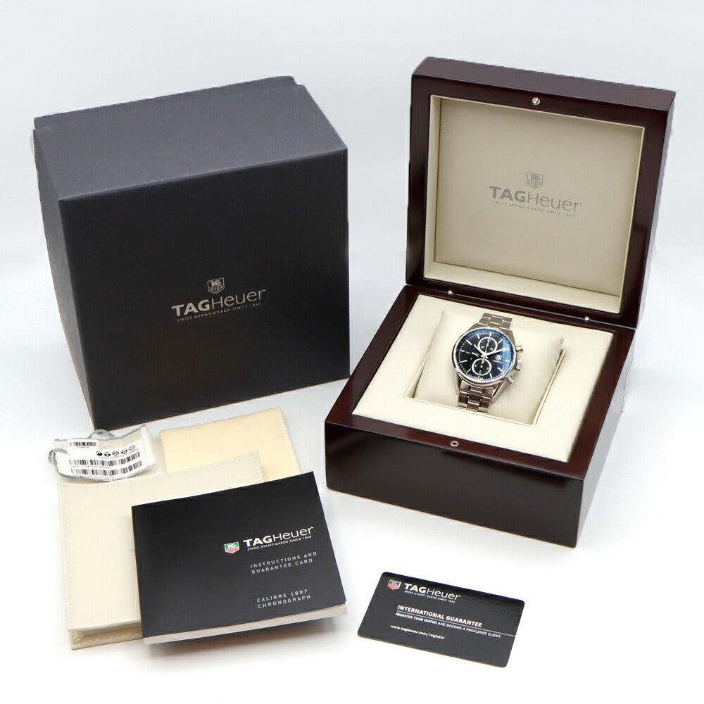 TAG Heuer タグホイヤー カレラ キャリバー1887 クロノグラフ CAR2110 デイト 100m防水 裏スケ 黒 ブラック SS ステンレス メンズ 自動巻き【6ヶ月保証】【腕時計】【中古】