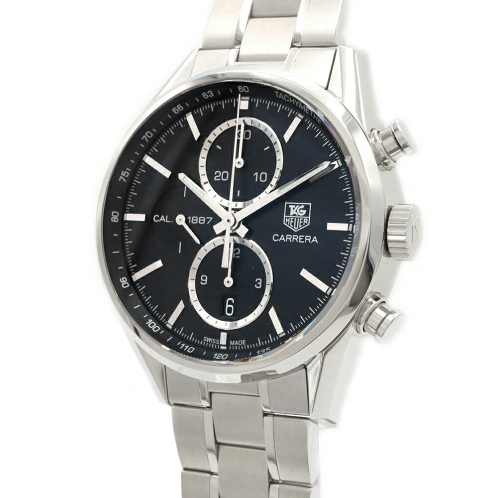 TAG Heuer タグホイヤー カレラ キャリバー1887 クロノグラフ CAR2110 デイト 100m防水 裏スケ 黒 ブラック SS ステンレス メンズ 自動巻き【6ヶ月保証】【腕時計】【中古】