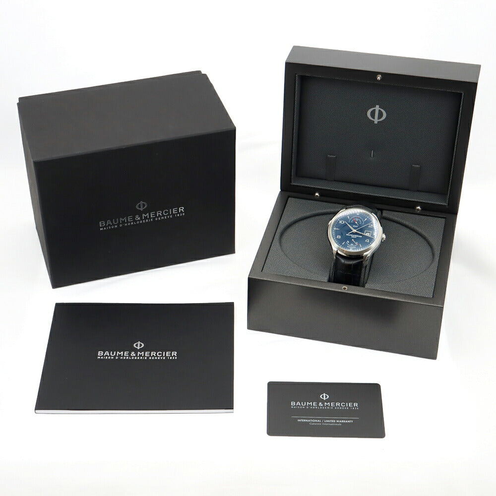 BAUME&MERCIER ボーム&メルシェ クリフトン GMT パワーリザーブ 65813 M0A10316 デイト 青 ブルー SS ステンレス 純正ベルト 純正尾錠 メンズ 自動巻き【6ヶ月保証】【腕時計】【中古】