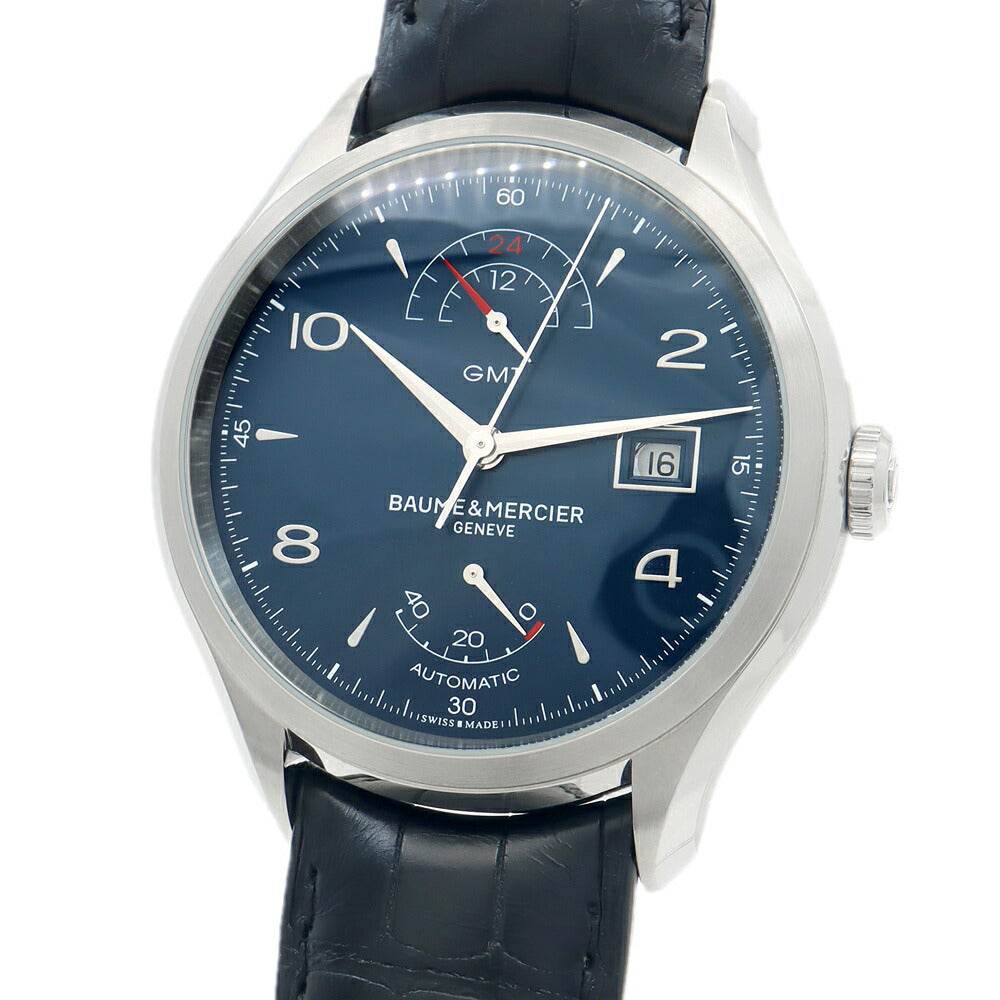 BAUME&MERCIER ボーム&メルシェ クリフトン GMT パワーリザーブ 65813 M0A10316 デイト 青 ブルー SS ステンレス 純正ベルト 純正尾錠 メンズ 自動巻き【6ヶ月保証】【腕時計】【中古】