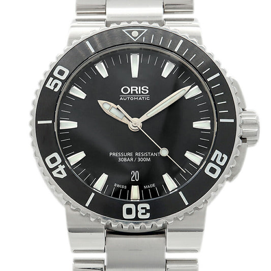 ORIS オリス アクイス デイト 7653 裏スケ 300m防水 黒 ブラック SS ステンレス CE セラミック メンズ 自動巻き【6ヶ月保証】【腕時計】【中古】