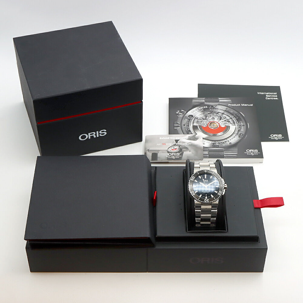 ORIS オリス アクイス デイト 7653 裏スケ 300m防水 黒 ブラック SS ステンレス CE セラミック メンズ 自動巻き【6ヶ月保証】【腕時計】【中古】
