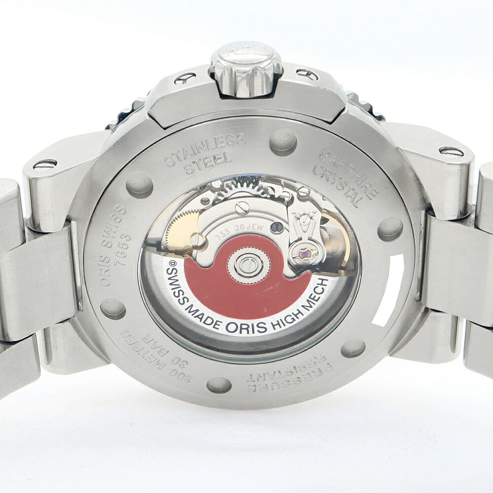 ORIS オリス アクイス デイト 7653 裏スケ 300m防水 黒 ブラック SS ステンレス CE セラミック メンズ 自動巻き【6ヶ月保証】【腕時計】【中古】