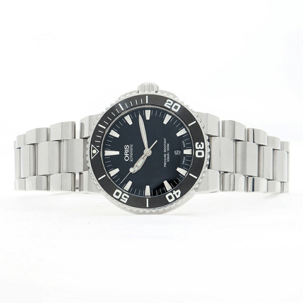 ORIS オリス アクイス デイト 7653 裏スケ 300m防水 黒 ブラック SS ステンレス CE セラミック メンズ 自動巻き【6ヶ月保証】【腕時計】【中古】