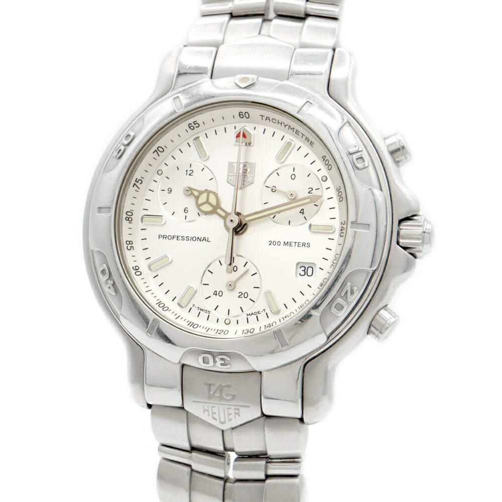 電池交換済 TAG Heuer タグホイヤー 6000シリーズ クロノグラフ CH1110-0 デイト 200m防水 シルバー SS ステンレス メンズ クォーツ【6ヶ月保証】【腕時計】【中古】