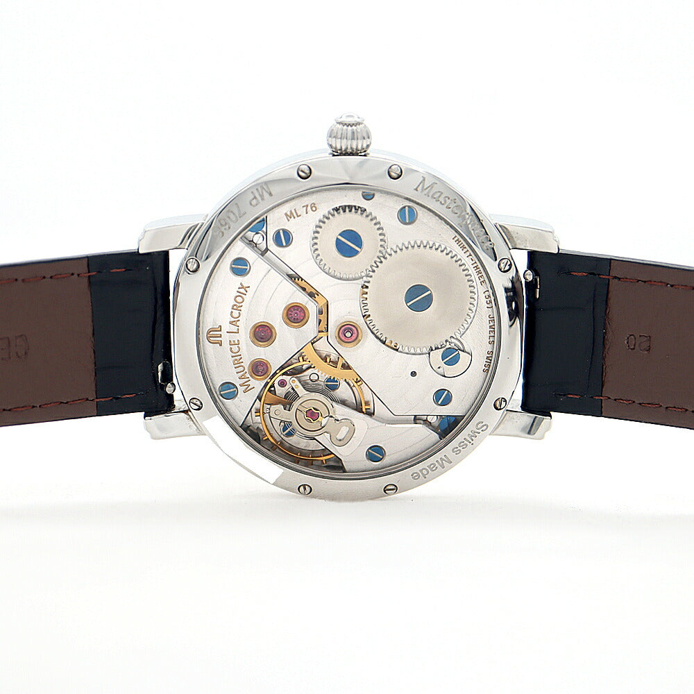 内部点検済 MAURICE LACROIX モーリスラクロア マスターピース カランドリエ レトログラード MP7068 デイト 30m防水 裏スケ 白 ホワイト SS ステンレス 純正尾錠 メンズ 手巻き【6ヶ月保証】【腕時計】【中古】