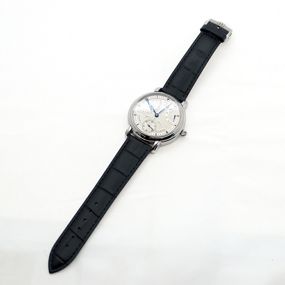 内部点検済 MAURICE LACROIX モーリスラクロア マスターピース カランドリエ レトログラード MP7068 デイト 30m防水 裏スケ 白 ホワイト SS ステンレス 純正尾錠 メンズ 手巻き【6ヶ月保証】【腕時計】【中古】