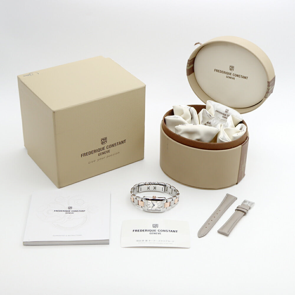 電池交換済 FREDERIQUE CONSTANT フレデリックコンスタント クラシック カレ FC-200X1C12/4/6 シルバー SS ステンレス PGP ピンクゴールド コンビ レディース クォーツ【6ヶ月保証】【腕時計】【中古】