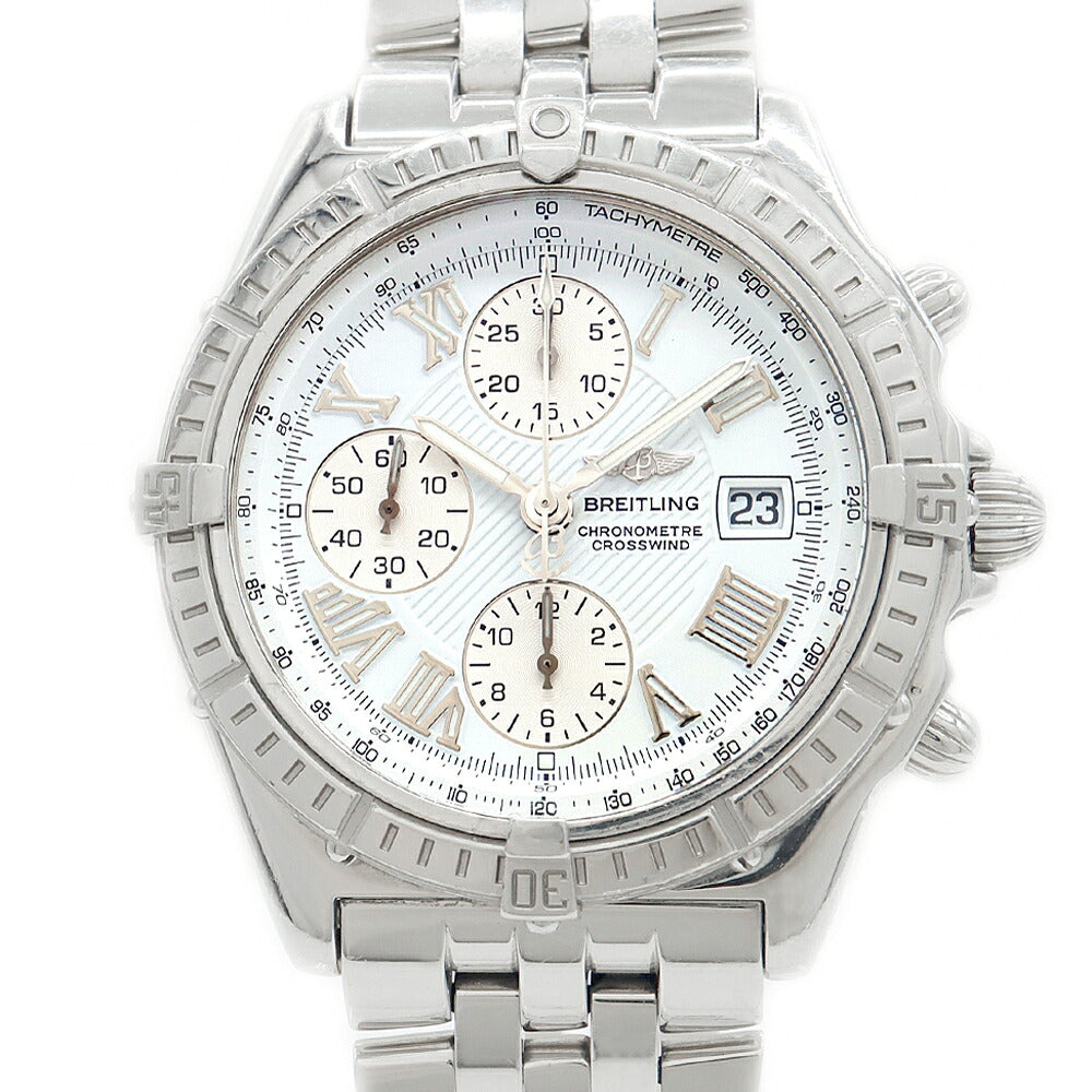 内部点検済 BREITLING ブライトリング クロスウィンド A13355 クロノグラフ 100m防水 デイト 白 ホワイト SS ステンレス メンズ 自動巻き【6ヶ月保証】【腕時計】【中古】
