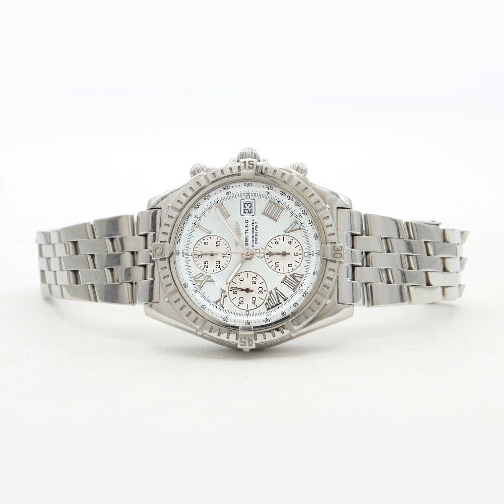 内部点検済 BREITLING ブライトリング クロスウィンド A13355 クロノグラフ 100m防水 デイト 白 ホワイト SS ステンレス メンズ 自動巻き【6ヶ月保証】【腕時計】【中古】