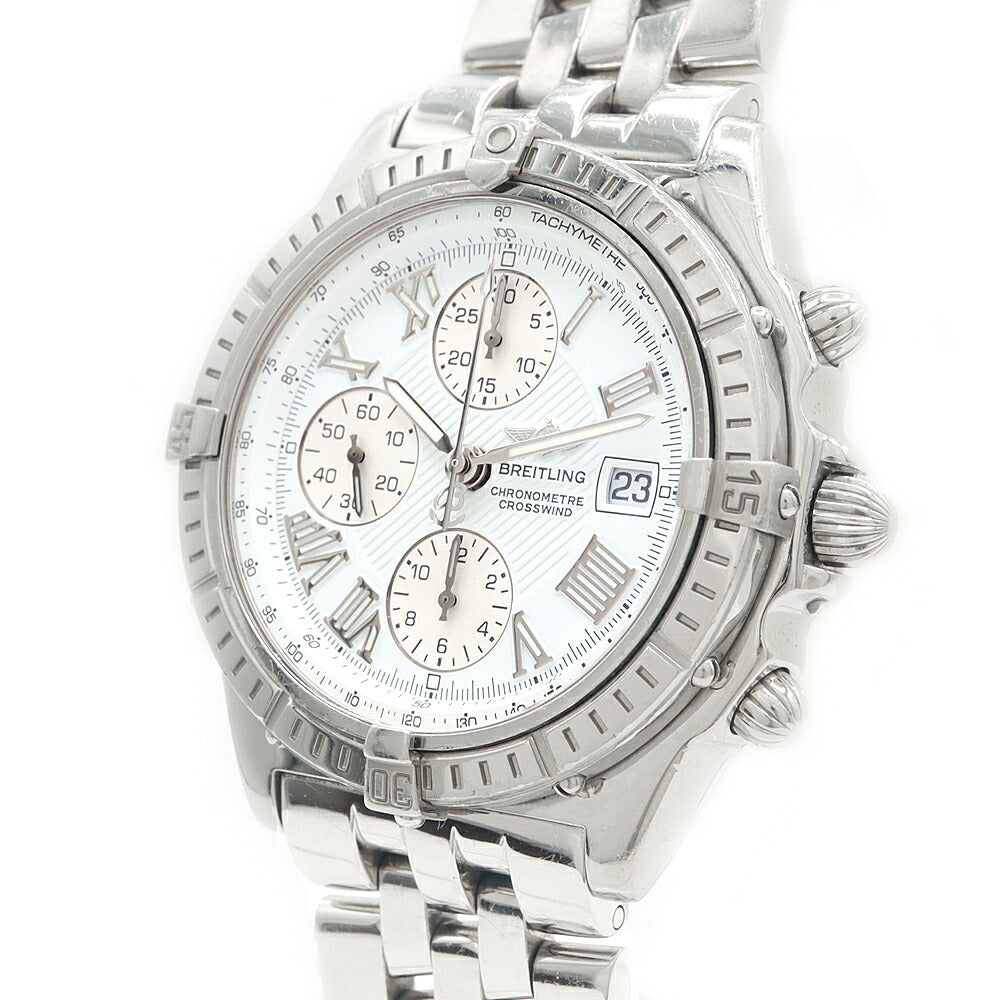 内部点検済 BREITLING ブライトリング クロスウィンド A13355 クロノグラフ 100m防水 デイト 白 ホワイト SS ステンレス メンズ 自動巻き【6ヶ月保証】【腕時計】【中古】