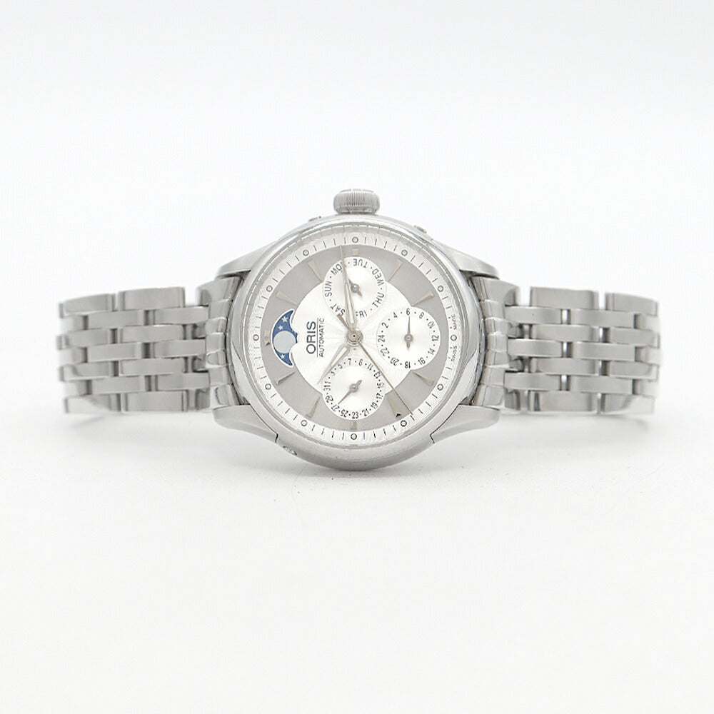 ORIS オリス アートリエ コンプリケーション ムーンフェイズ 7606 裏スケ 30ｍ防水 トリプルカレンダー シルバー SS ステンレス メンズ 自動巻き【6ヶ月保証】【腕時計】【中古】