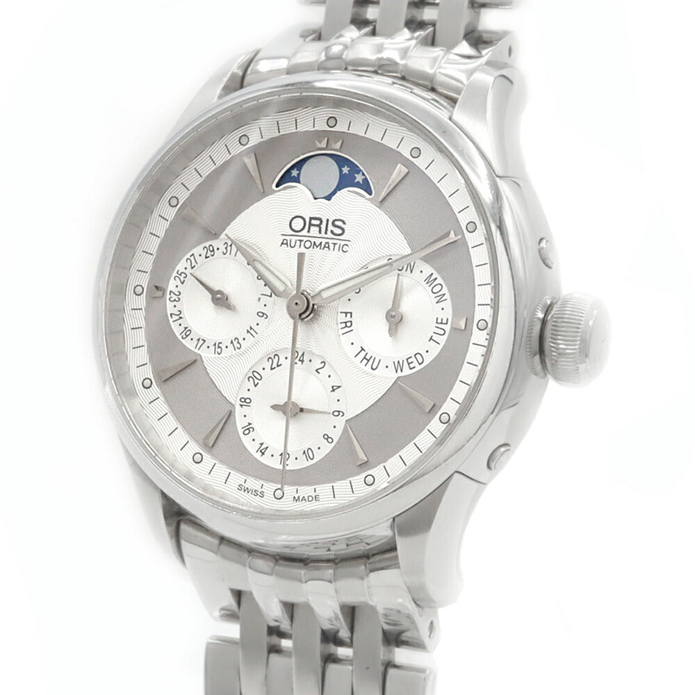 ORIS オリス アートリエ コンプリケーション ムーンフェイズ 7606 裏スケ 30ｍ防水 トリプルカレンダー シルバー SS ステンレス メンズ 自動巻き【6ヶ月保証】【腕時計】【中古】