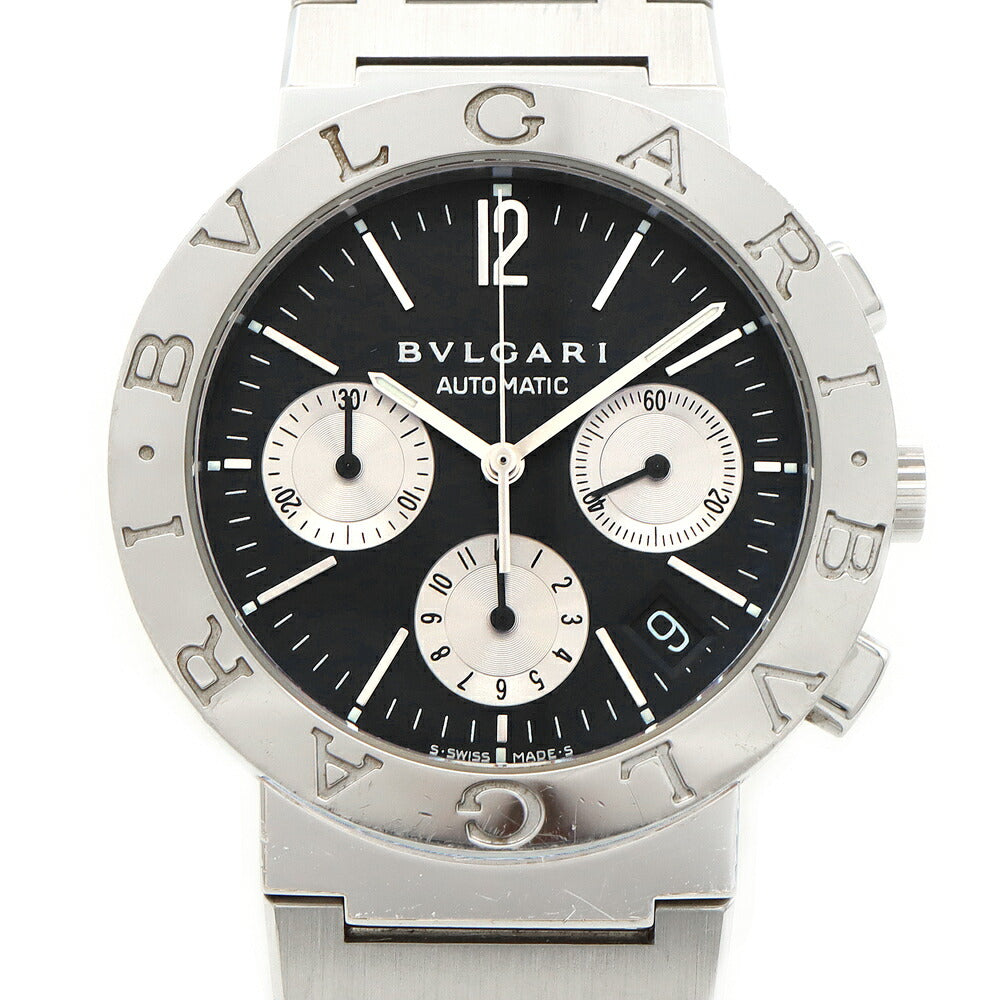 内部点検済 BVLGARI ブルガリ ブルガリブルガリ クロノグラフ BB38SSCH デイト 30m防水 黒 ブラック SS ステンレス メンズ 自動巻き【6ヶ月保証】【腕時計】【中古】