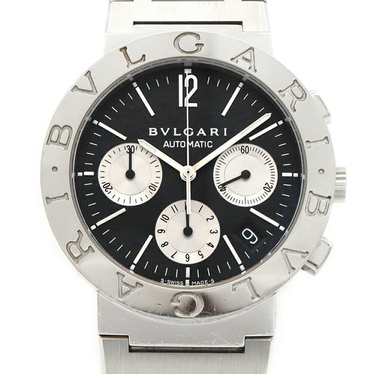 内部点検済 BVLGARI ブルガリ ブルガリブルガリ クロノグラフ BB38SSCH デイト 30m防水 黒 ブラック SS ステンレス メンズ 自動巻き【6ヶ月保証】【腕時計】【中古】