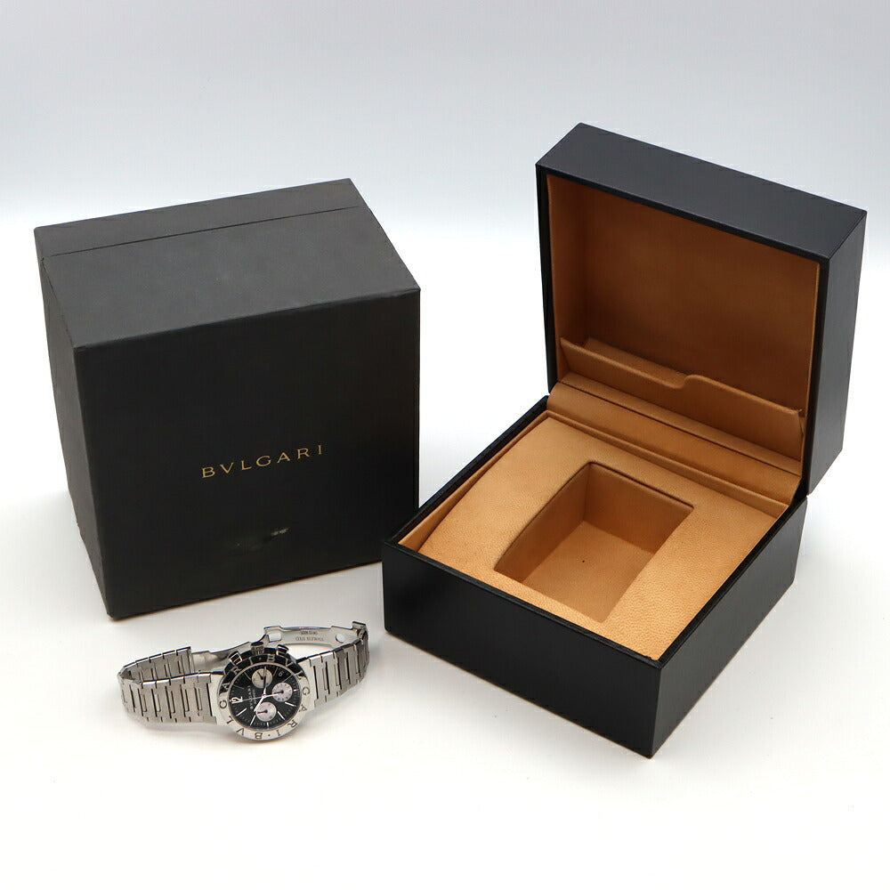 内部点検済 BVLGARI ブルガリ ブルガリブルガリ クロノグラフ BB38SSCH デイト 30m防水 黒 ブラック SS ステンレス メンズ 自動巻き【6ヶ月保証】【腕時計】【中古】