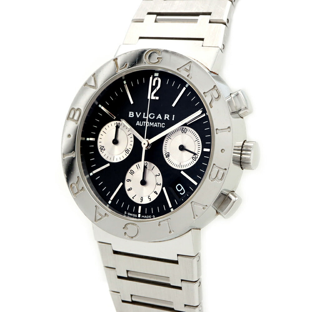 内部点検済 BVLGARI ブルガリ ブルガリブルガリ クロノグラフ BB38SSCH デイト 30m防水 黒 ブラック SS ステンレス メンズ 自動巻き【6ヶ月保証】【腕時計】【中古】