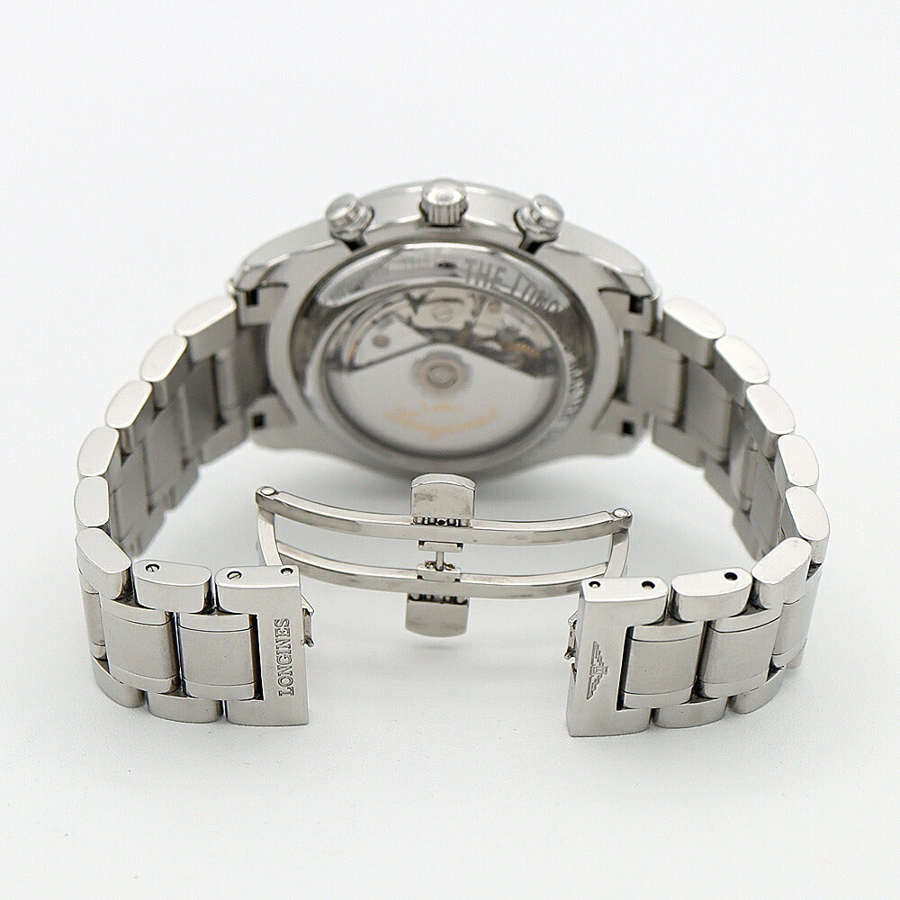 LONGINES ロンジン マスターコレクション クロノグラフ L2.673.4 ムーンフェイズ トリプルカレンダー 30m防水 裏スケ シルバー SS ステンレス メンズ 自動巻き【6ヶ月保証】【腕時計】【中古】