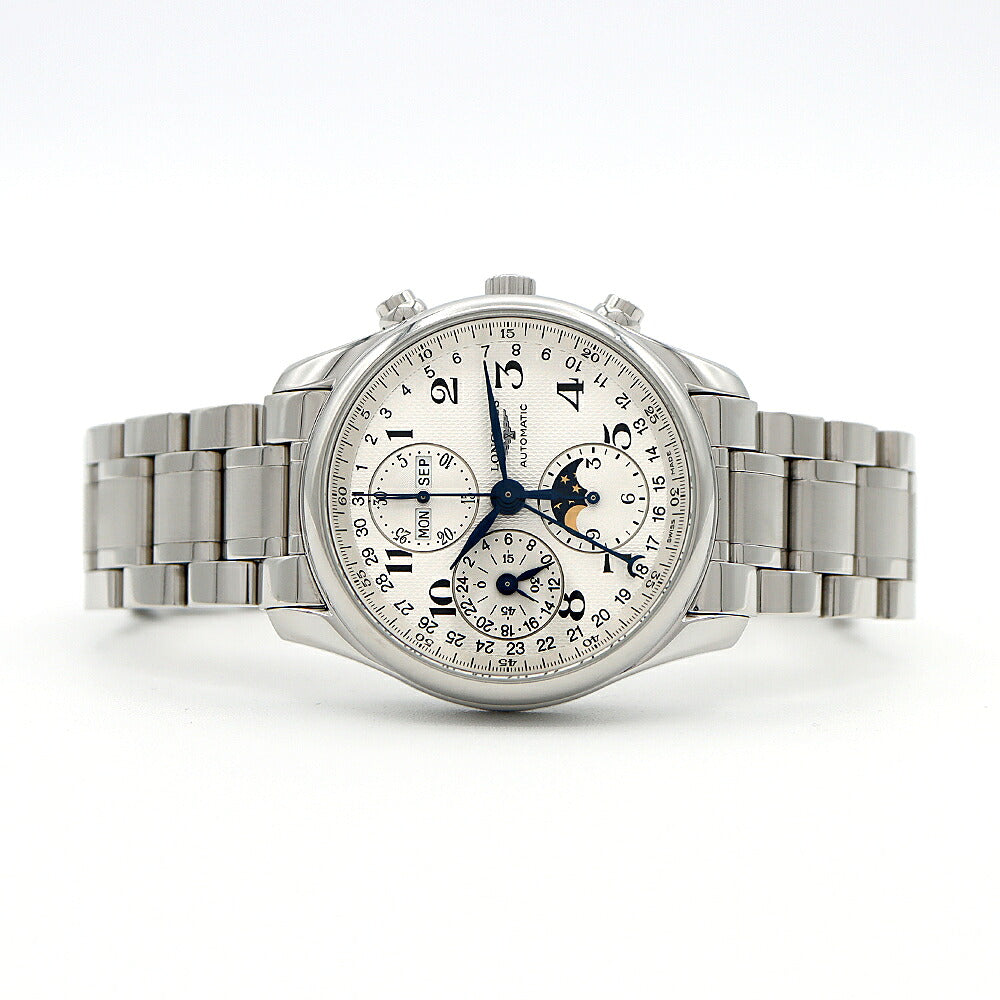 LONGINES ロンジン マスターコレクション クロノグラフ L2.673.4 ムーンフェイズ トリプルカレンダー 30m防水 裏スケ シルバー SS ステンレス メンズ 自動巻き【6ヶ月保証】【腕時計】【中古】