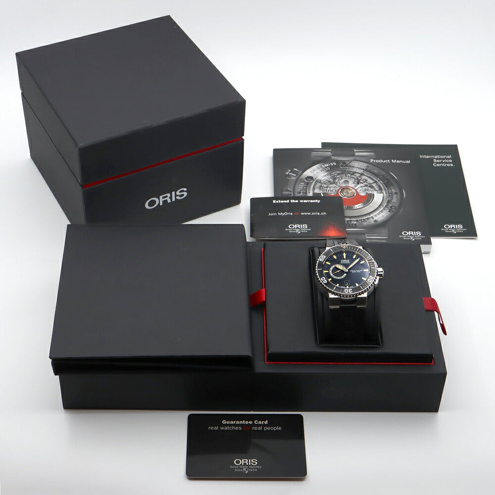 ORIS オリス アクイス 7673 スモールセコンド デイト 500m防水 黒 ブラック SS ステンレス CE セラミック 純正ベルト 純正尾錠 メンズ 自動巻き【6ヶ月保証】【腕時計】【中古】