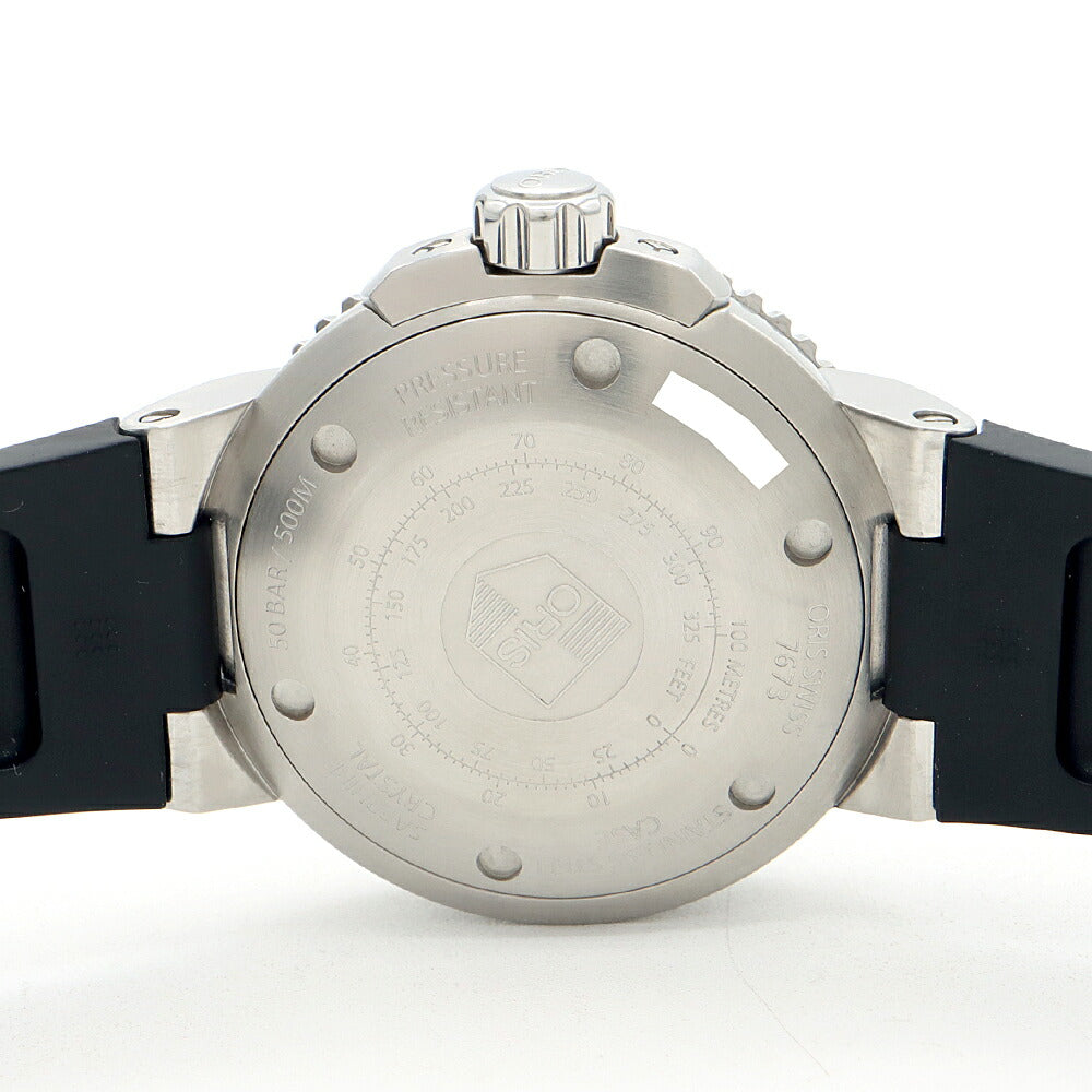ORIS オリス アクイス 7673 スモールセコンド デイト 500m防水 黒 ブラック SS ステンレス CE セラミック 純正ベルト 純正尾錠 メンズ 自動巻き【6ヶ月保証】【腕時計】【中古】