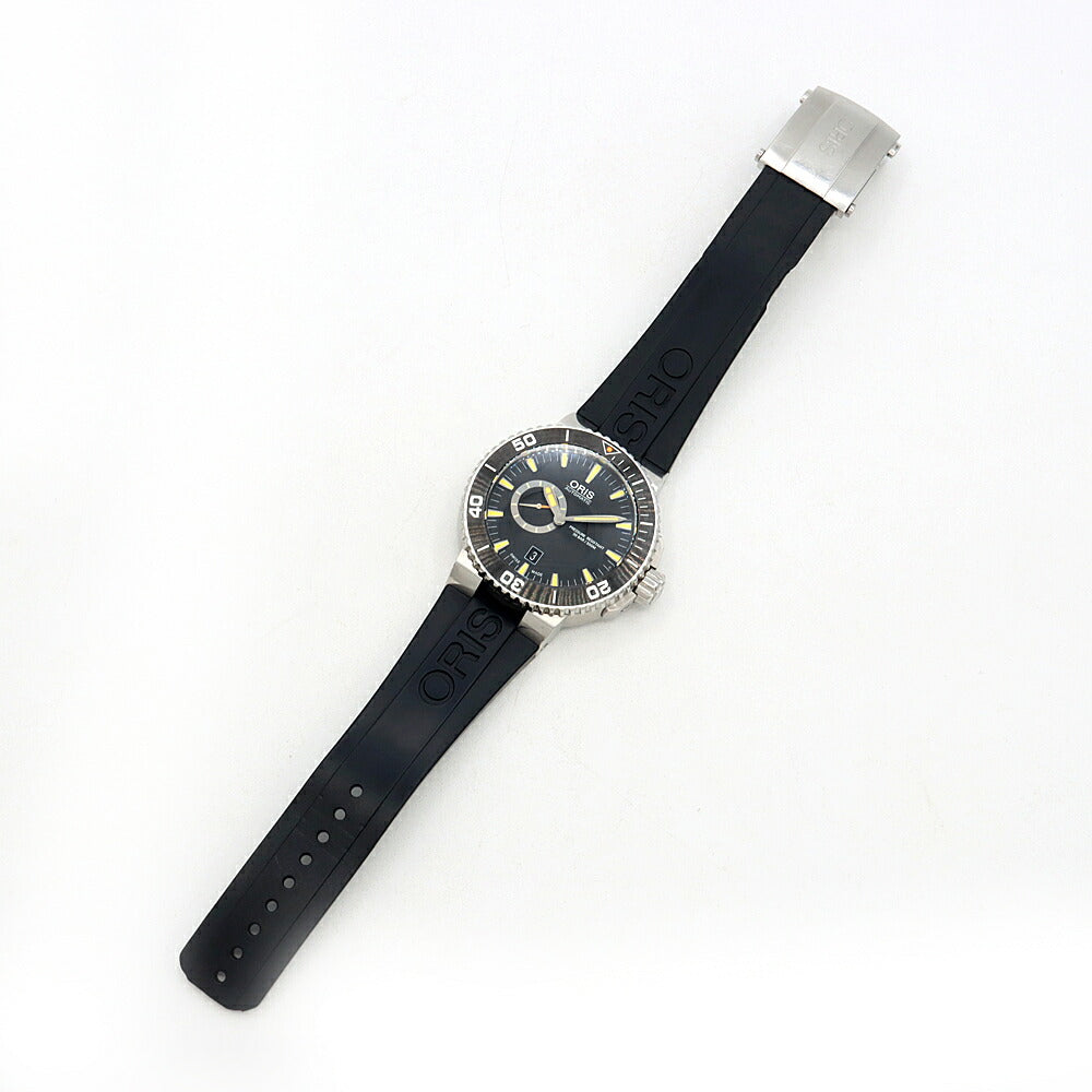 ORIS オリス アクイス 7673 スモールセコンド デイト 500m防水 黒 ブラック SS ステンレス CE セラミック 純正ベルト 純正尾錠 メンズ 自動巻き【6ヶ月保証】【腕時計】【中古】