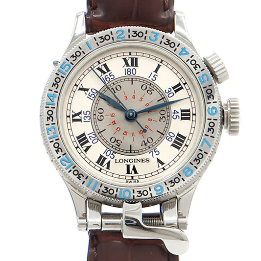 内部点検済 LONGINES ロンジン リンドバーグ アワーアングル 1000本限定 L2.607.4 デイト シルバー SS ステンレス 純正ベルト メンズ 手巻き【6ヶ月保証】【腕時計】【中古】