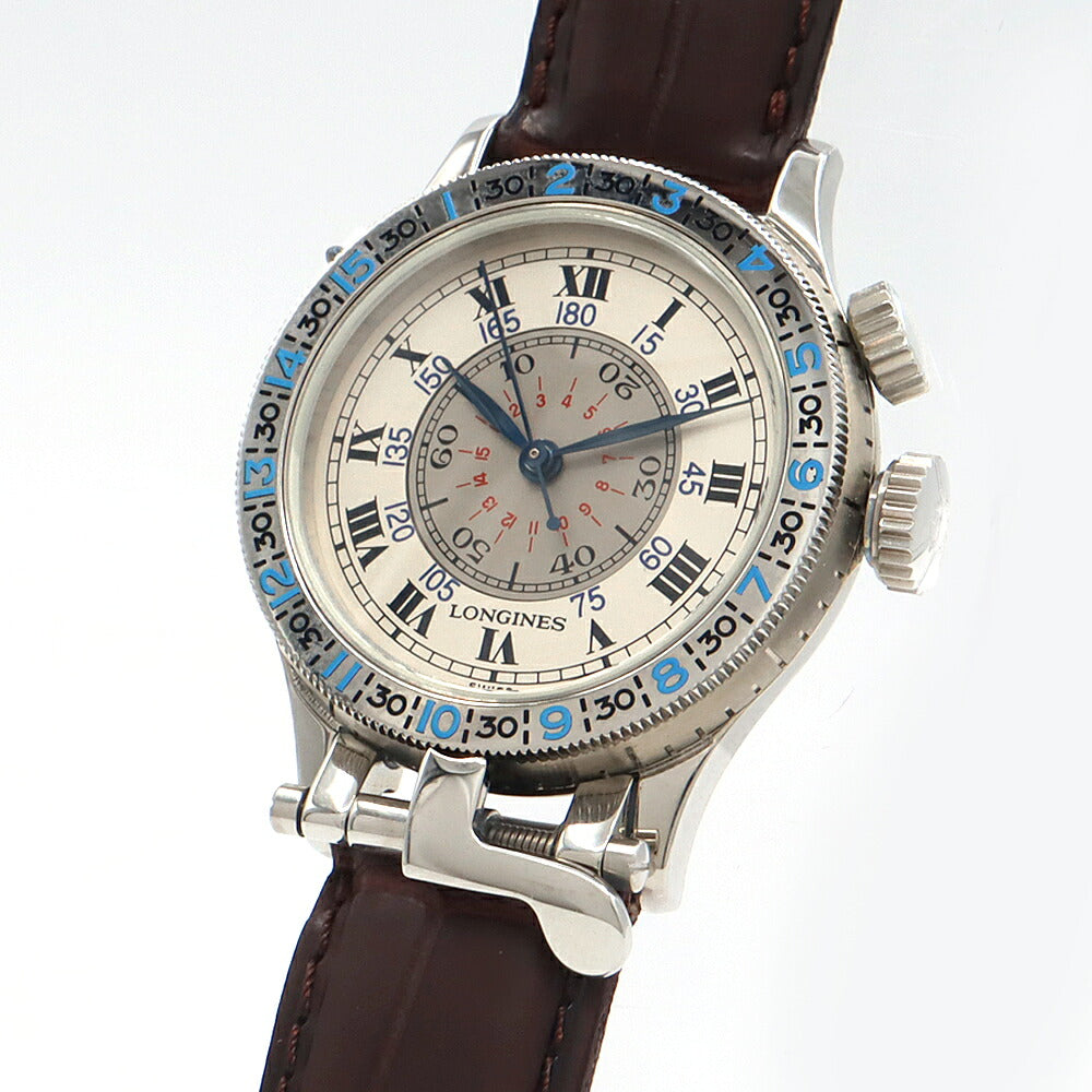 内部点検済 LONGINES ロンジン リンドバーグ アワーアングル 1000本限定 L2.607.4 デイト シルバー SS ステンレス 純正ベルト メンズ 手巻き【6ヶ月保証】【腕時計】【中古】