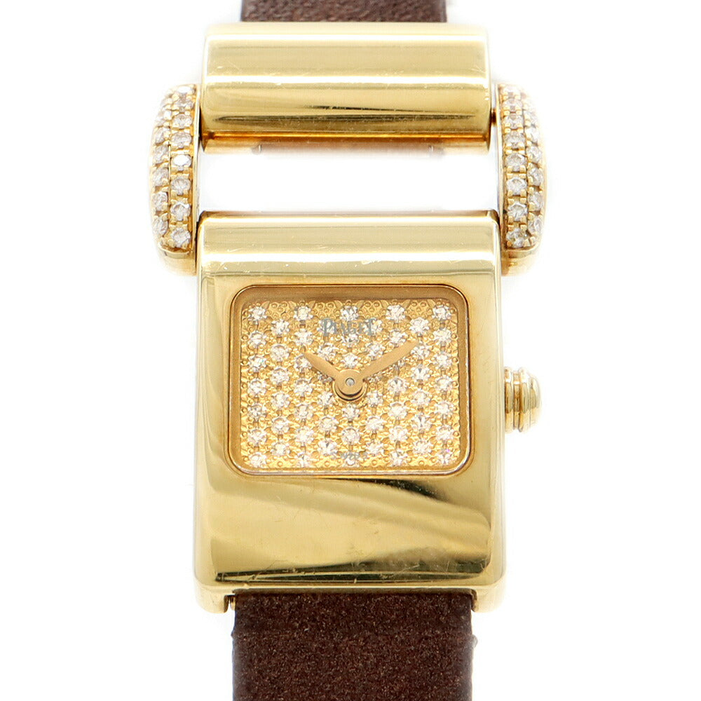電池交換済 PIAGET ピアジェ ミスプロトコール ダイヤ文字盤 P10102 純正ダイヤモンド K18YG イエローゴールド 金無垢 純正ベルト 純正K18YG尾錠 レディース クォーツ【6ヶ月保証】【腕時計】【中古】