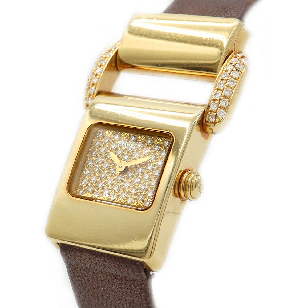 電池交換済 PIAGET ピアジェ ミスプロトコール ダイヤ文字盤 P10102 純正ダイヤモンド K18YG イエローゴールド 金無垢 純正ベルト 純正K18YG尾錠 レディース クォーツ【6ヶ月保証】【腕時計】【中古】