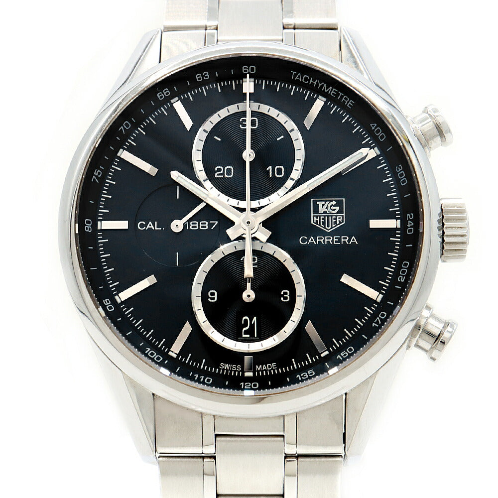 TAG Heuer タグホイヤー カレラ キャリバー1887 クロノグラフ CAR2110 デイト 100m防水 裏スケ 黒 ブラック SS ステンレス メンズ 自動巻き【6ヶ月保証】【腕時計】【中古】