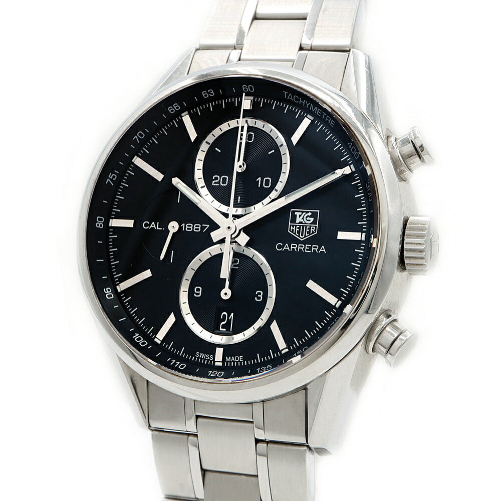 TAG Heuer タグホイヤー カレラ キャリバー1887 クロノグラフ CAR2110 デイト 100m防水 裏スケ 黒 ブラック SS ステンレス メンズ 自動巻き【6ヶ月保証】【腕時計】【中古】