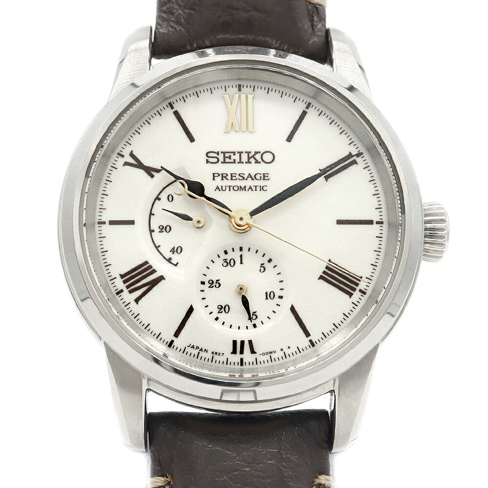 内部点検済 SEIKO セイコー プレザージュ クラフツマンシップシリーズ 110周年記念限定モデル 1500本限定 6R27-00Z0 パワーリザーブ デイト 裏スケ 有田焼ダイアル 白 ホワイト SS ステンレス 純正ベルト 純正尾錠 メンズ 自動巻き プレサージュ【6ヶ月保証】【腕時計】【中古】