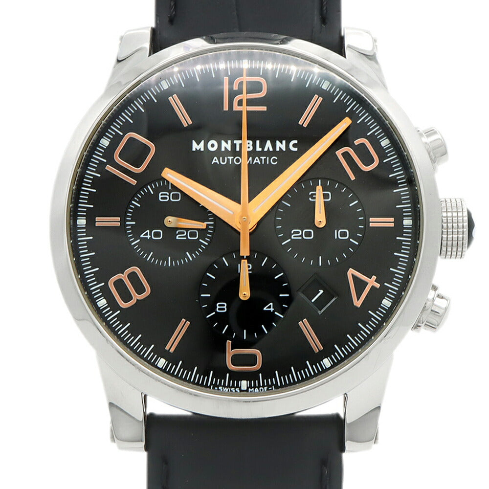 内部点検済 MONTBLANC モンブラン タイムウォーカー クロノグラフ 7069 デイト 30m防水 裏スケ スモールセコンド 黒 ブラック SS ステンレス 純正尾錠 メンズ 自動巻き【6ヶ月保証】【腕時計】【中古】
