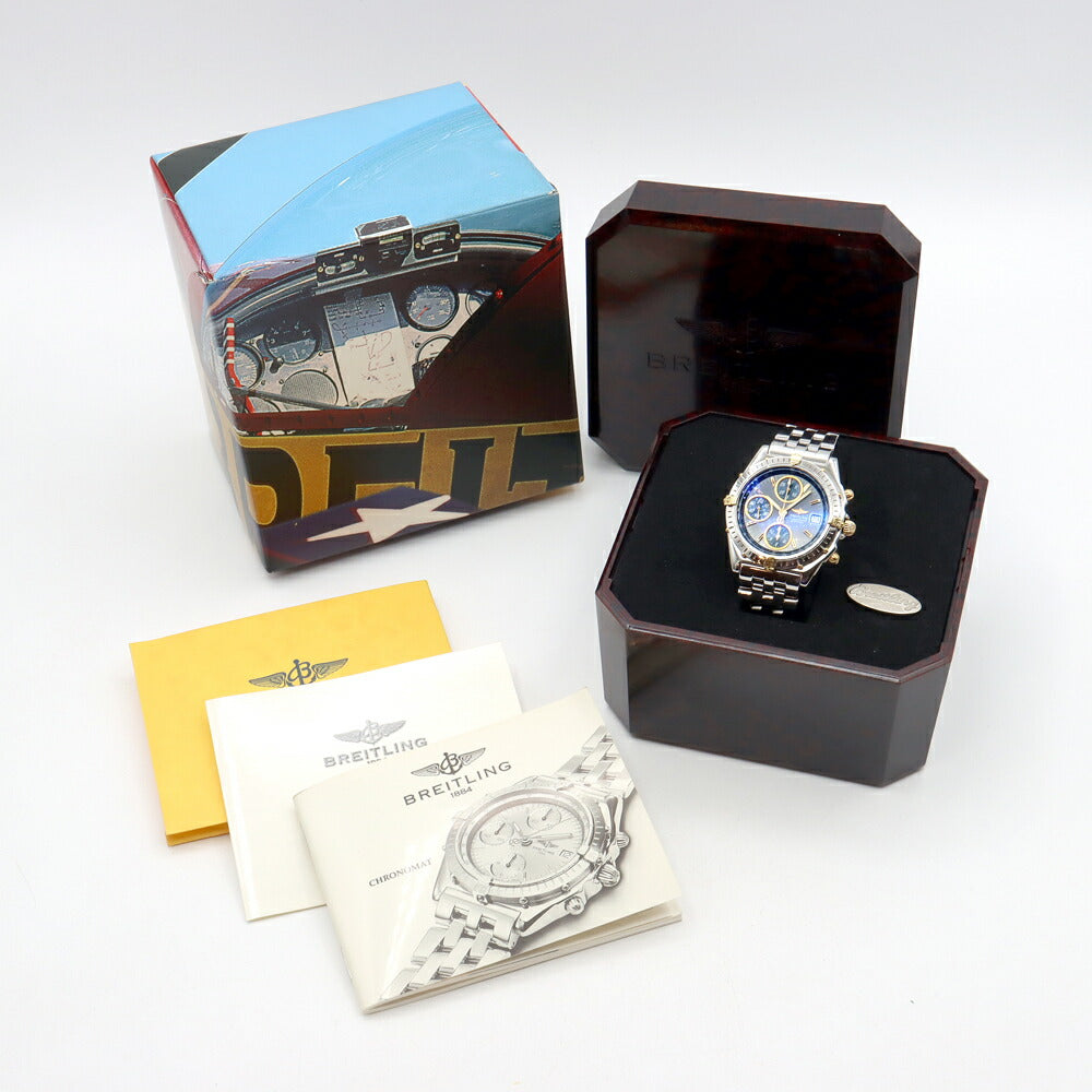 BREITLING ブライトリング クロノマット ビコロ B13050 クロノグラフ デイト 100m防水 グレー ブルー SS ステンレス YG イエローゴールド コンビ メンズ 自動巻き【保証6ヶ月】【腕時計】【中古】