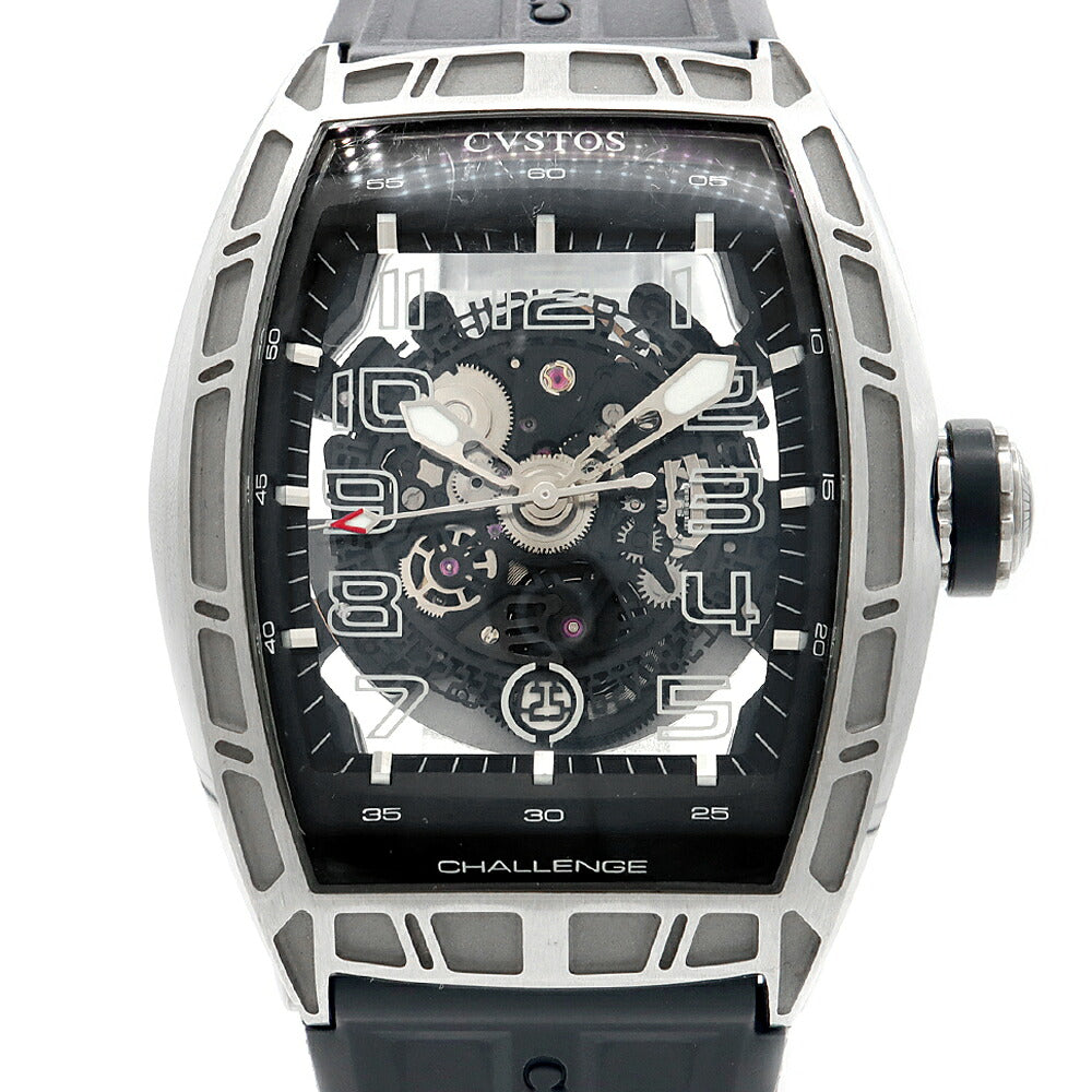 CVSTOS クストス チャレンジ ジェットライナー CVT-JET-SL ST デイト スケルトン 黒 ブラック SS ステンレス 純正ベルト 純正尾錠 メンズ 自動巻き【6ヶ月保証】【腕時計】【中古】