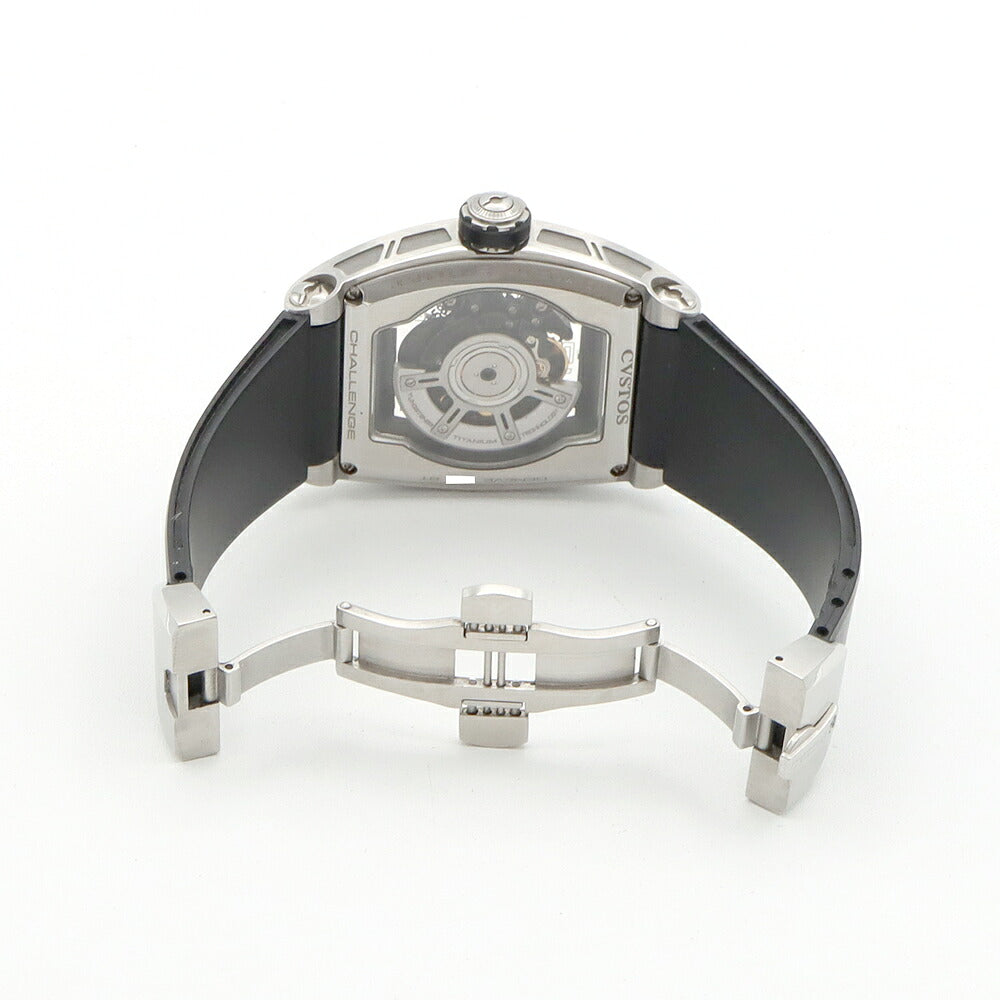 CVSTOS クストス チャレンジ ジェットライナー CVT-JET-SL ST デイト スケルトン 黒 ブラック SS ステンレス 純正ベルト 純正尾錠 メンズ 自動巻き【6ヶ月保証】【腕時計】【中古】