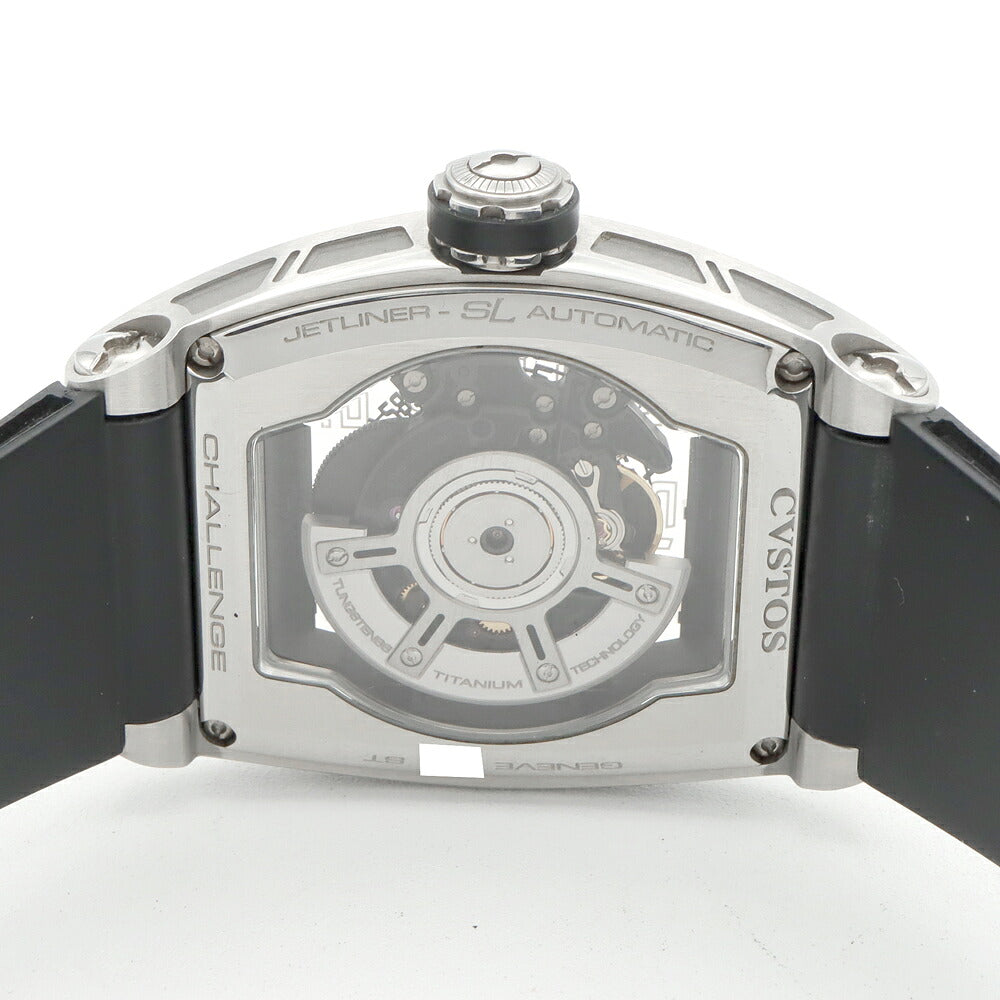 CVSTOS クストス チャレンジ ジェットライナー CVT-JET-SL ST デイト スケルトン 黒 ブラック SS ステンレス 純正ベルト 純正尾錠 メンズ 自動巻き【6ヶ月保証】【腕時計】【中古】